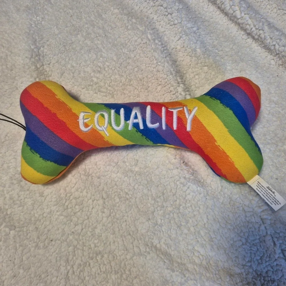 Lulubelles Power Paws Equality Rainbow Bone Plush Squeaky Dog Toy Pride